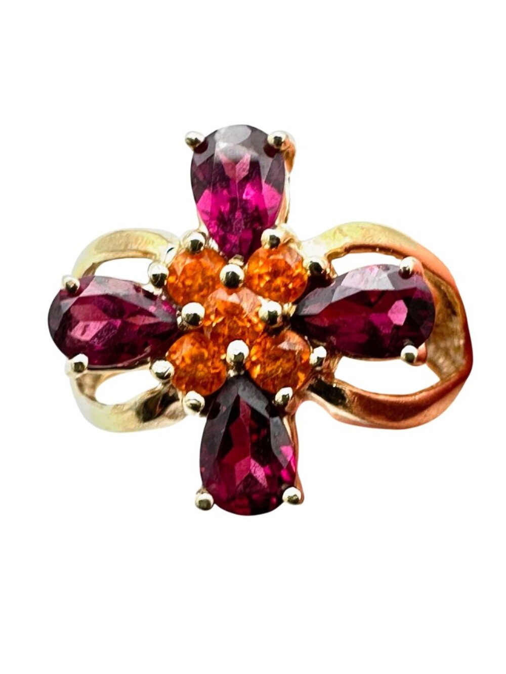 Unique Womens Ring 14K Gold Garnet Citrine 4 Grams Size 7 Estate Jewelry - Picture 2 of 5